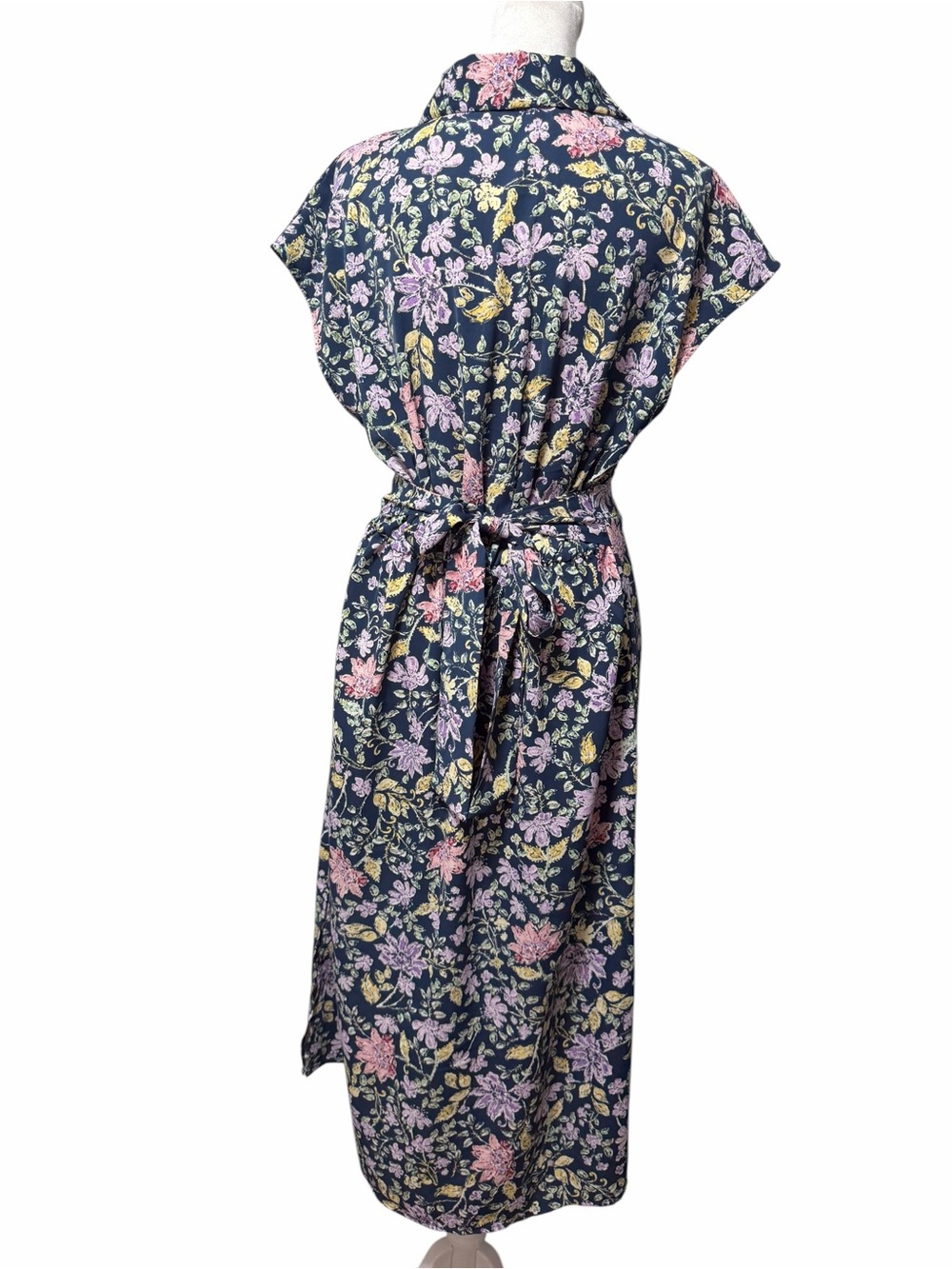 Lucky Brand Floral Button Front Shirtdress Midi Tie Waist Pockets M - Picture 2 of 9